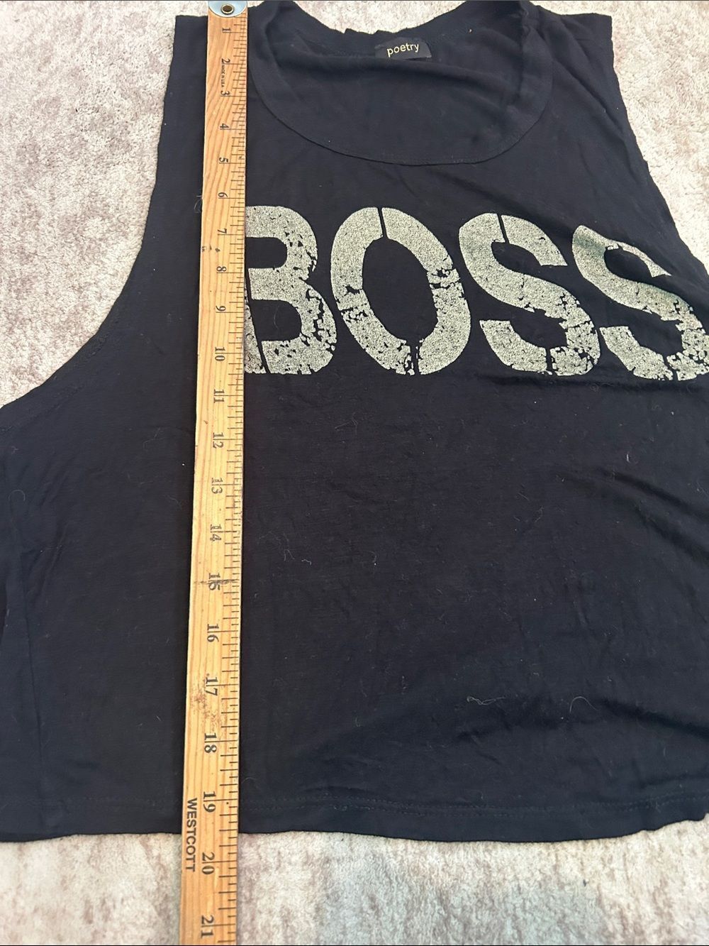 Poetry Black 'BOSS' Graphic Crop Muscle Tank deep, armpits, medium oversized - Picture 5 of 5